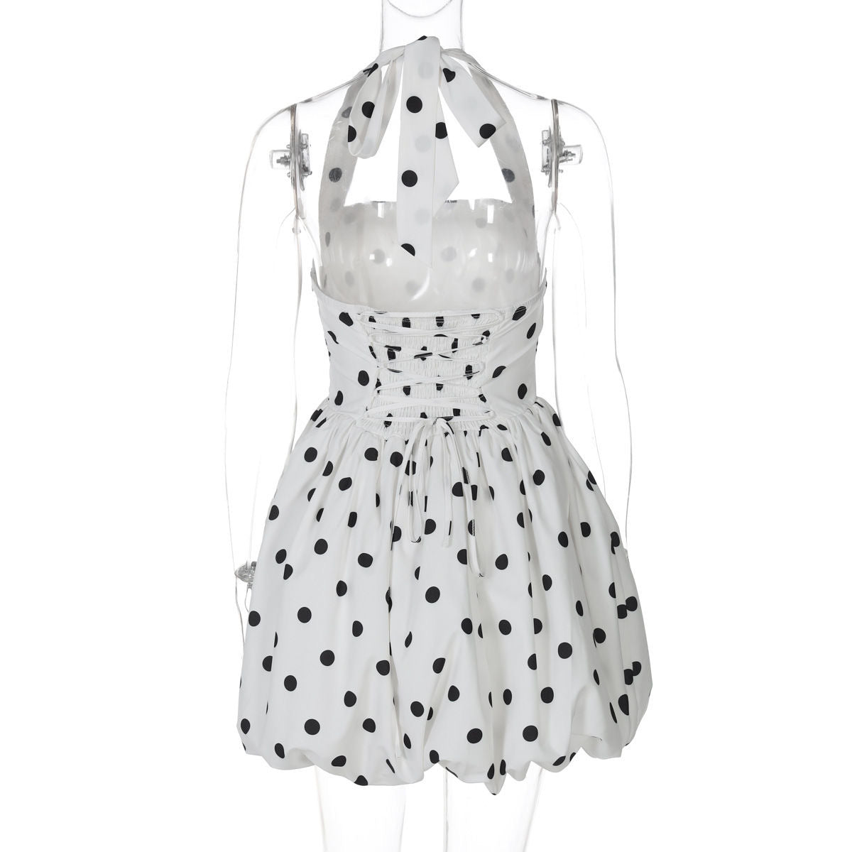 Vintage-Inspired Short Halterneck Polka Dot Dress