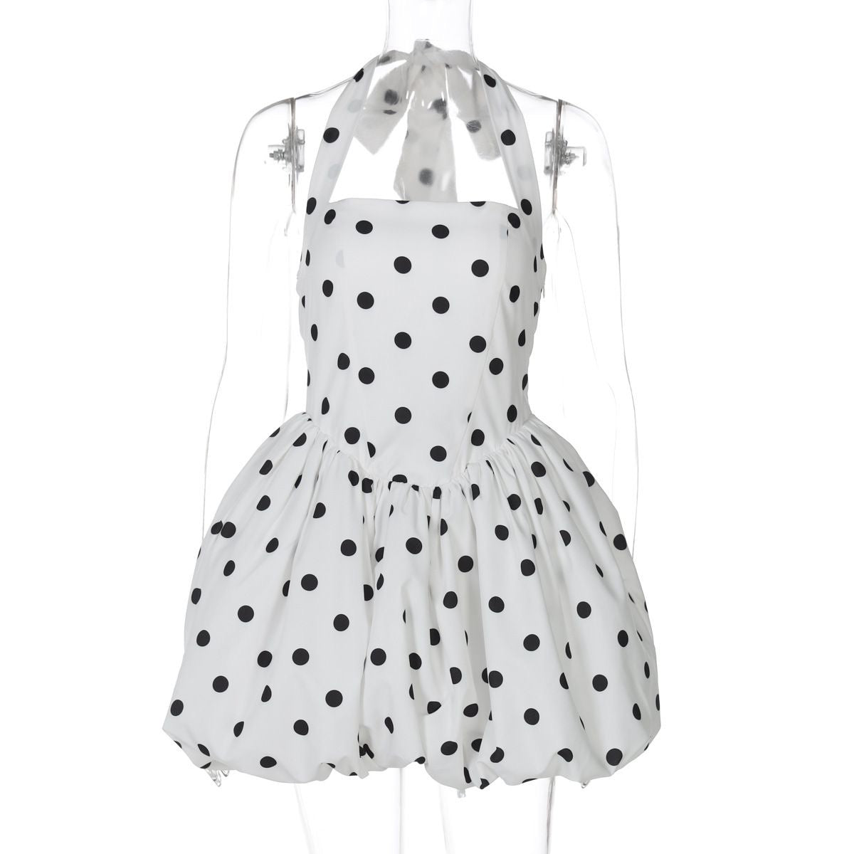 Vintage-Inspired Short Halterneck Polka Dot Dress
