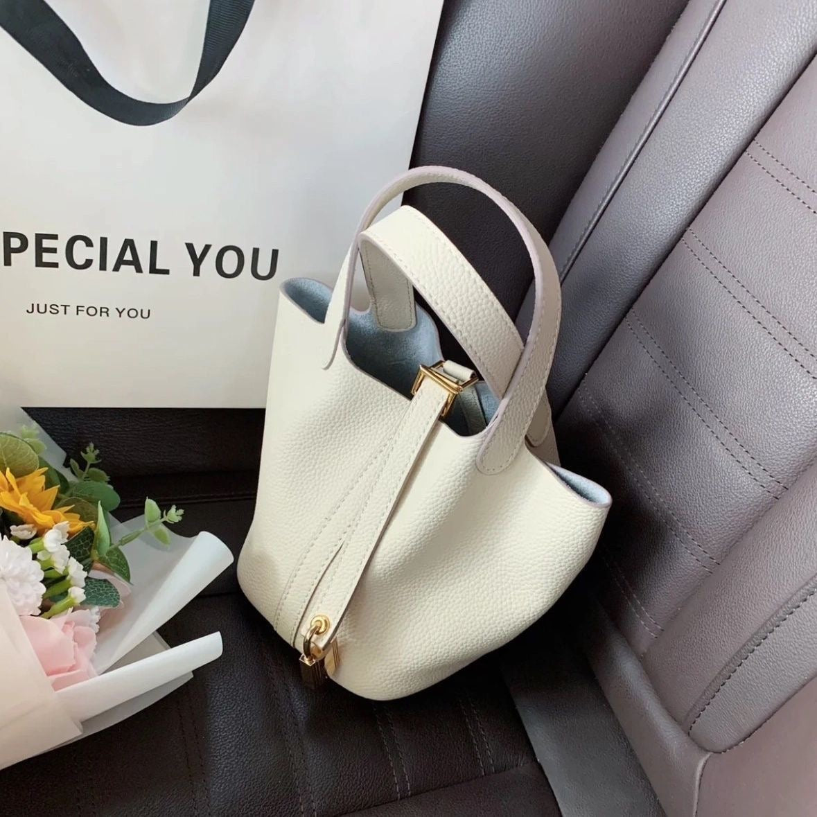 Timeless Leather Bucket Tote