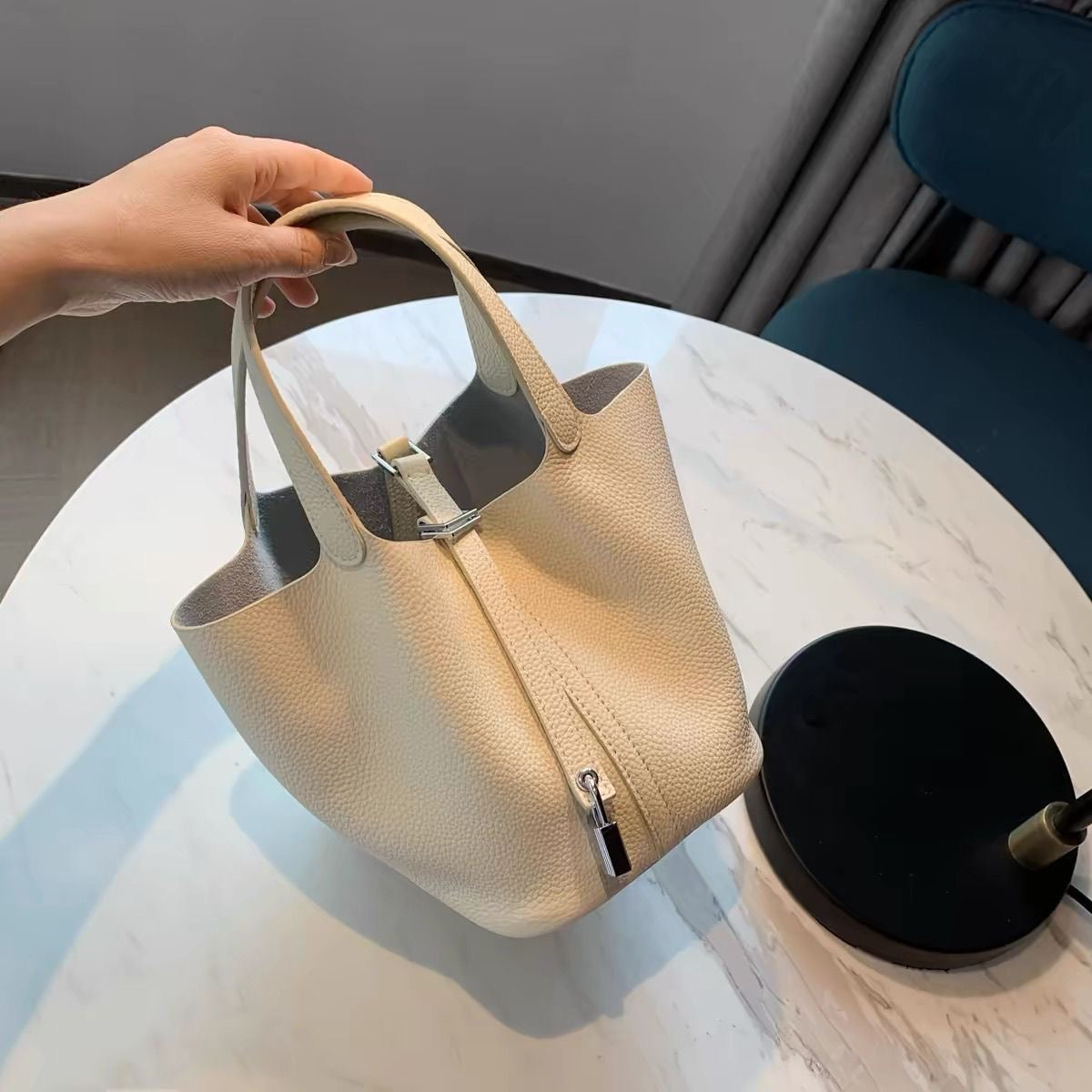 Timeless Leather Bucket Tote