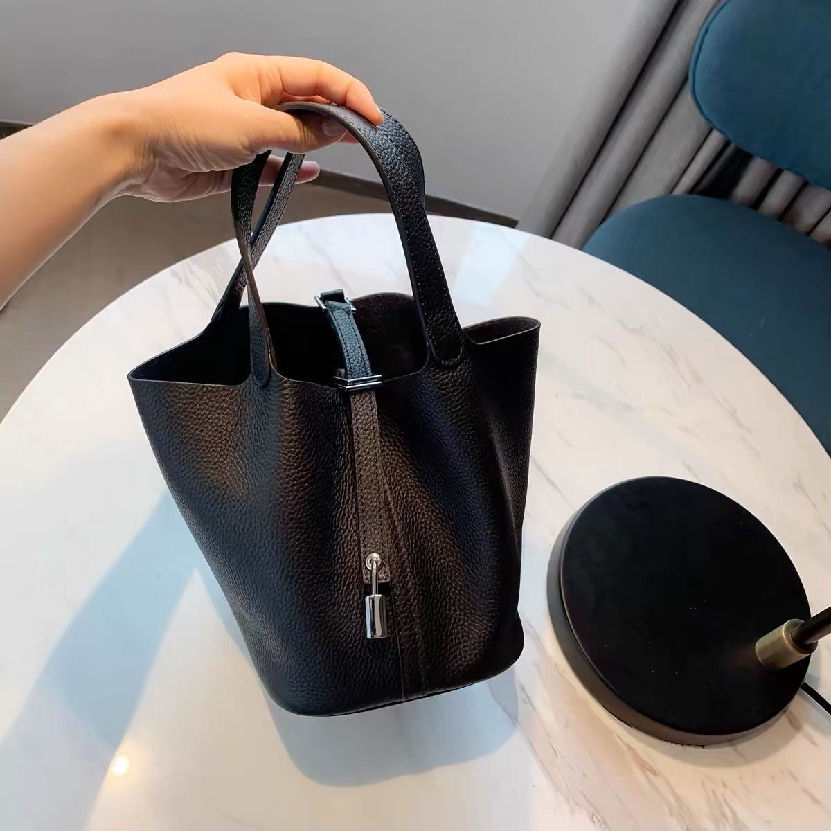 Timeless Leather Bucket Tote
